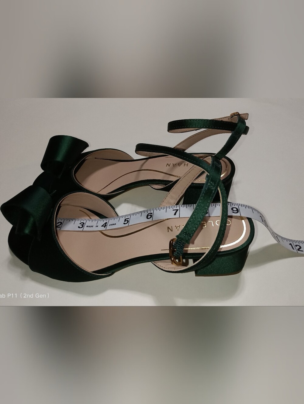 Cole Haan Florette Rainforest Green Satin Bow Ankle-Strap Heels Size 6 - Picture 10 of 13